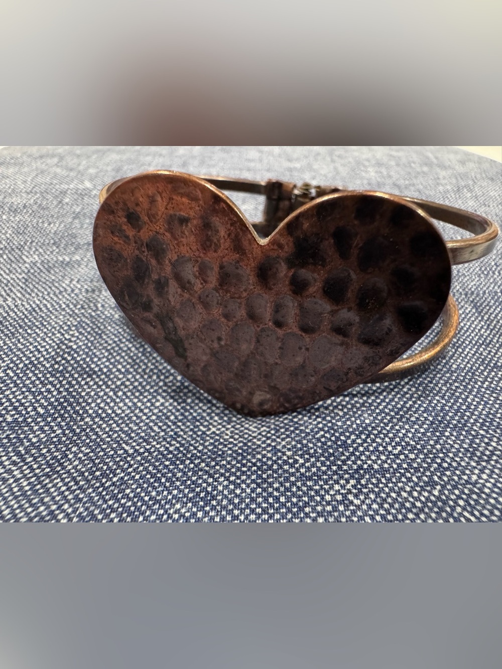 Hammered Heart Copper Bangle Bracelet